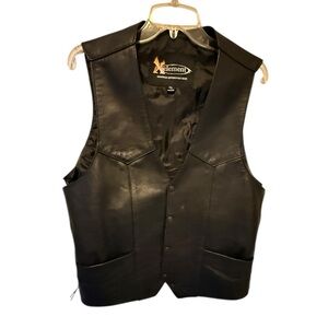 X‎ Element Black Leather Motorcycle Vest with Embossed Eagle